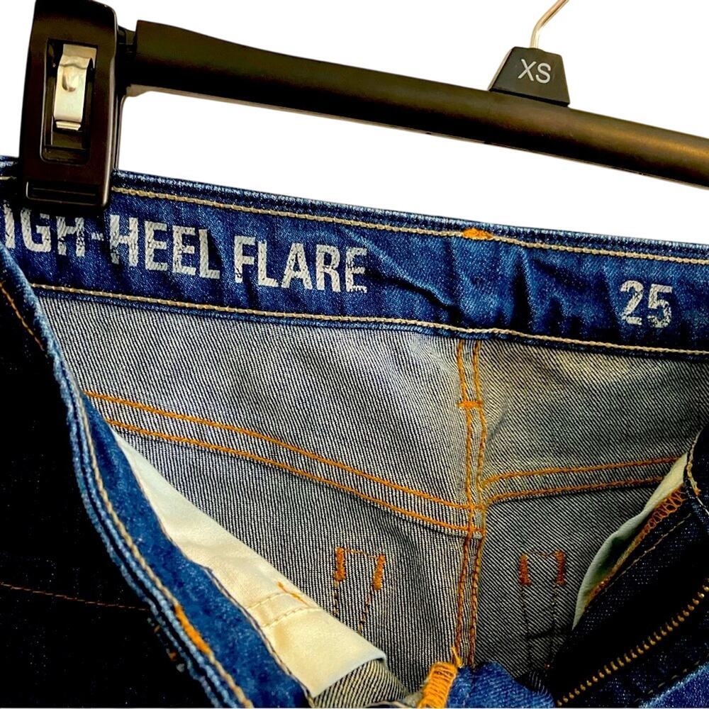 J.Crew Dark Indigo High-Heel Flare Jeans Womens S 25 Orange Contrast Stitching - Picture 5 of 6